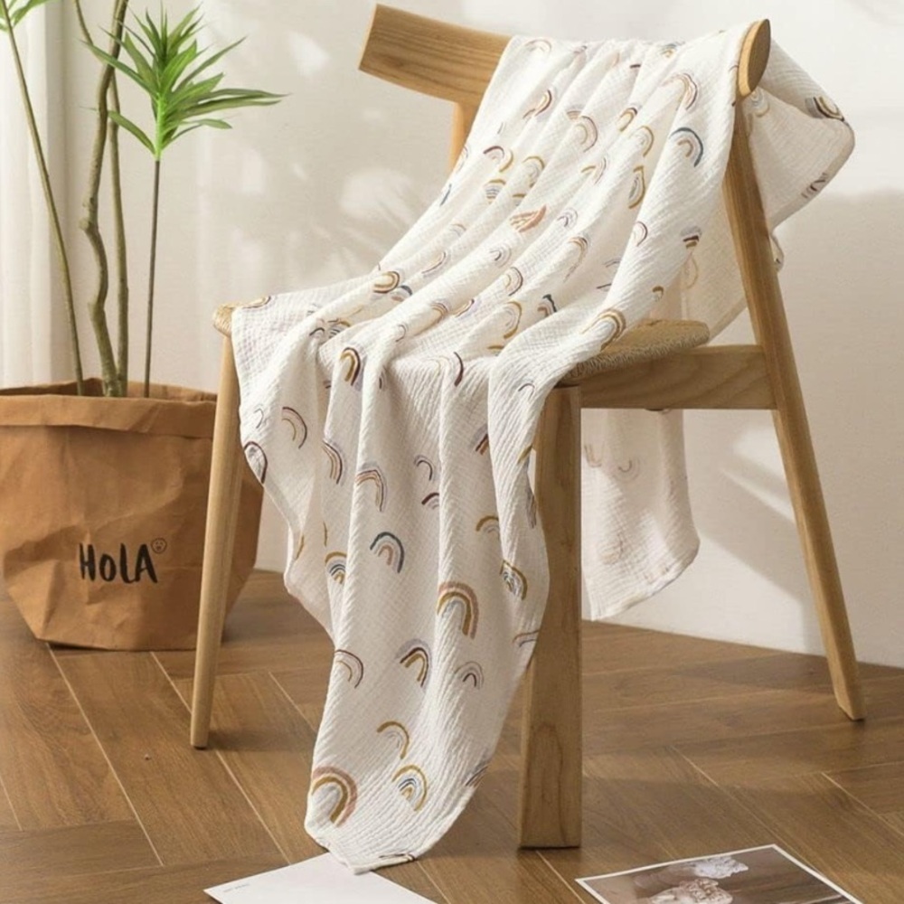 New Little Jump Bamboo Muslin Swaddle Blanket Rainbow Print Baby. NEW. 47”x47”